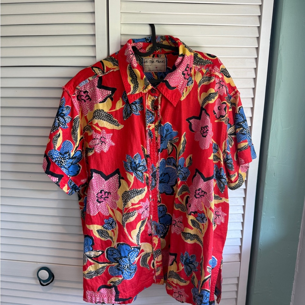 Vibrant Red Floral Men's Shirt